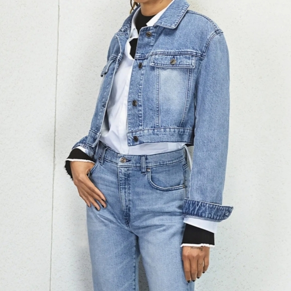 NWT Women's Hugo Boss Gelise Crop Blue Denim Jacket Size XL - Picture 2 of 15